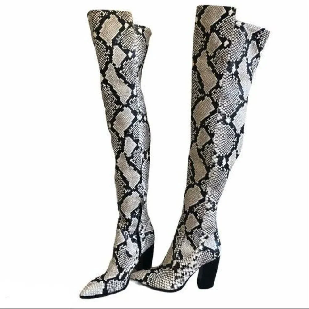 Vince Camuto Cottara Over the Knee Snakeskin Boots US 6 EU 36.5
